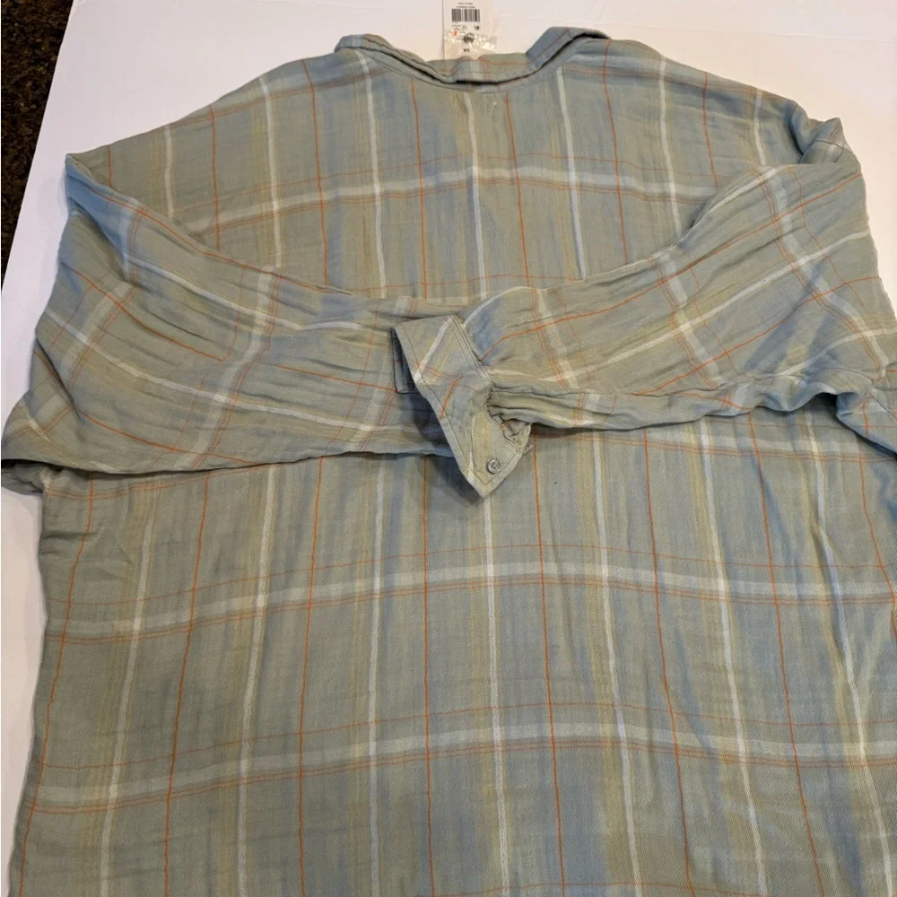 NWT 3x plus Cotton light Flannel button front -sage green w/orange and white - Picture 4 of 4